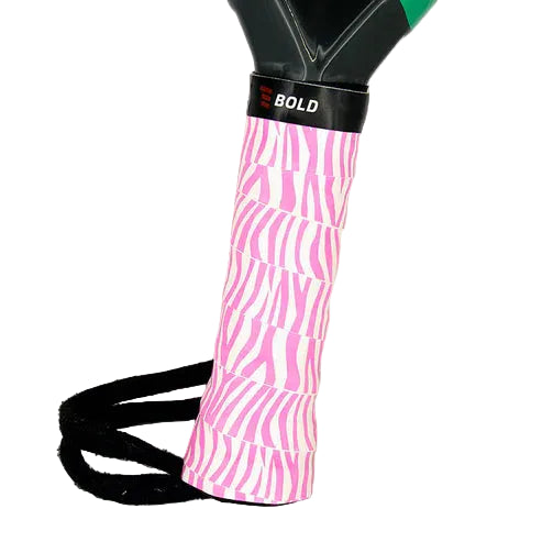 bold-pink-zebra-padel-overgrip-on-handle